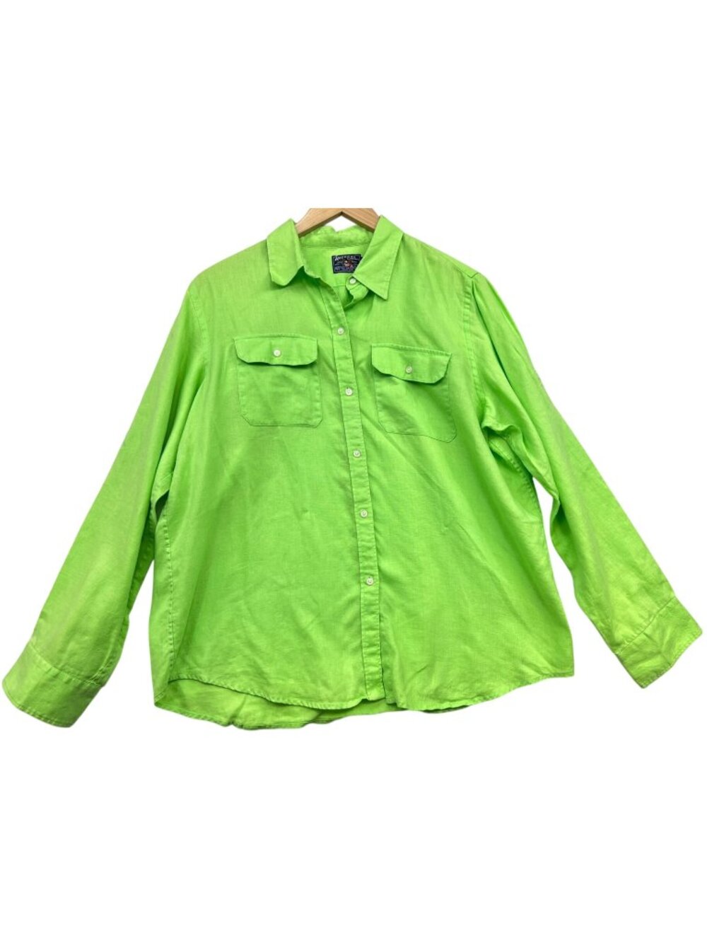 Women's Linen Button-Up Shirt Long Sleeve Size XL Lime Green